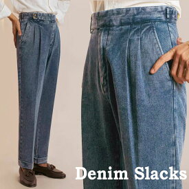テーパードジーンズ デニム スラックス インディゴ クラシック スラックス ワイド デニム ジーンズ ロック パンク ファッション メンズ ジーンズ ロカビリー 50s 2タック アメリカン アメカジ モード系 バイカー 冬