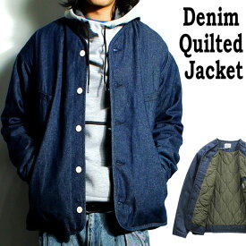 デニム キルティング ジャケット ミリタリー スタイル デニム ジャケット ジャンバー おしゃれ オールド スクール オールディーズ ストリート アメカジ 大人カジュアル シニア スケーター ロック ファッション ユニセックス ビックシルエット