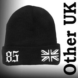 UKより初上陸!ロック,パンク,ストリートを融合したUKブランド【OtherUK】ロゴ+”85”とユニオンジャック刺繍のブラック・ビーニー(ニット帽)ロックファッション,ロック系,ストリートファッション【あす楽対応】