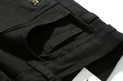 ZIPアクセント安全ピンクラッシュ加工ステッチPUNKな魅力クラフトパンツバイカースキニーデニムスキニーロックスタイルパンクファッションメンズスキニーロックテイストデニムジーパンカーゴ(人気ブラック黒バイク細身パンツバイカー)