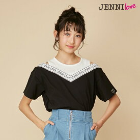 【TIME SALE / 12％OFF】レイヤード風肩あきドッキングTシャツ 02242211 jennilove ジェニィラブ jenni ジェニィ キッズ ジュニア 女の子 子供服 通学 トップス 半袖 レッスン おでかけ 130cm 140cm 150cm 160cm あす楽対応