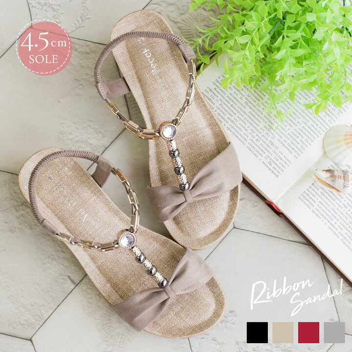 楽天市場 サンダル レディース 歩きやすい ウェッジ ヒール ストラップ おしゃれ ビジュー 花 夏 女の子 ジュニア 海 プール ビーサン ビーチ サンダル リゾートサンダル ブラック グレー 黒 レッド 赤 ベージュ ウエッジソール 2272 送料無料 Jerico楽天市場店