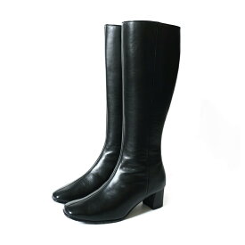 【返品交換無料】ブーツ 痛くない 疲れない ロングブーツ 本革 5センチヒール 歩きやすい レディース 履きやすい 滑らない ブラック 22.0 25.0 天然皮革 3E スクエアトゥ 太ヒール 小さいサイズ