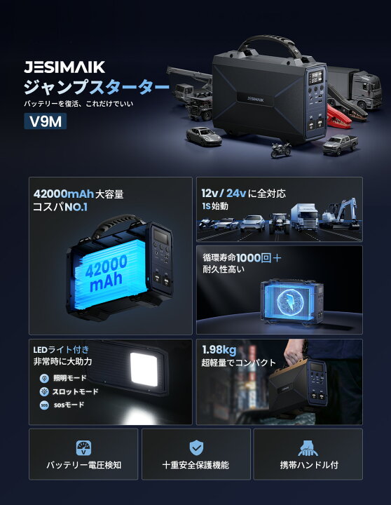 楽天市場】【公式店】JESIMAIK ジャンプスターター V9M 12V/24V車全般 
