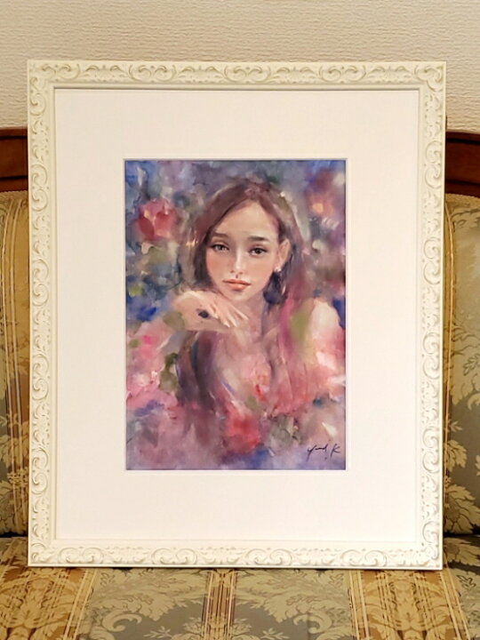 楽天市場】絵画 原画 「La Flore」 水彩/パステル F4 額付き 美人画 