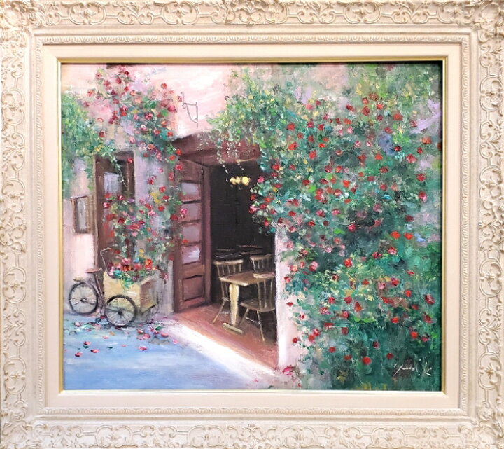 楽天市場】絵画 「蔓薔薇の咲くカフェ」 油彩画 油絵 原画 風景画 F6 