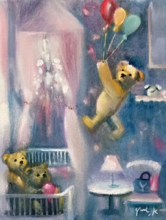 楽天市場】絵画 「playing bear 2」 水彩/パステル 原画 静物画 風景画 