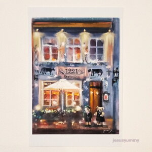 「Rendezvous in Riga」 Yumi Kohnoura作 オリジナル・ポストカード 絵はがき 葉書 絵画 クマ テディベア リガ ラトビア バルト三国 【ネコポス対応】