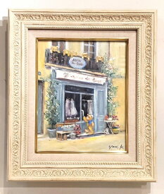 絵画　「クマ達のアトリエ」　油彩　F3　原画　静物画　風景画　絵　お部屋に飾る絵　アンティーク　ホワイト　額付き　ヨーロピアンインテリア　Yumi Kohnoura　神之浦由美　フランス　コートダジュール　ヴァンス　南仏　テディベア　【現品限り】