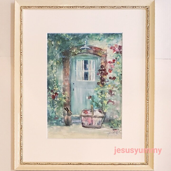 楽天市場】絵画 「野ウサギからの贈り物」 水彩/パステル 原画 F4 風景  