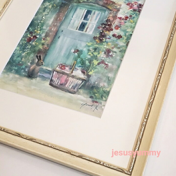 楽天市場】絵画 「野ウサギからの贈り物」 水彩/パステル 原画 F4 風景  