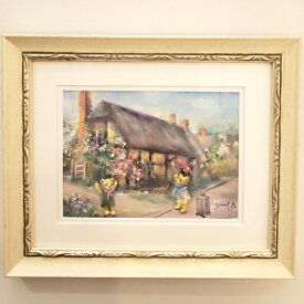 絵画　｢クマのウェルカムバック｣　13×18cm　水彩/パステル　額付　Yumi Kohnoura　神之浦由美　作品　テディベア　英国　お部屋に飾る絵