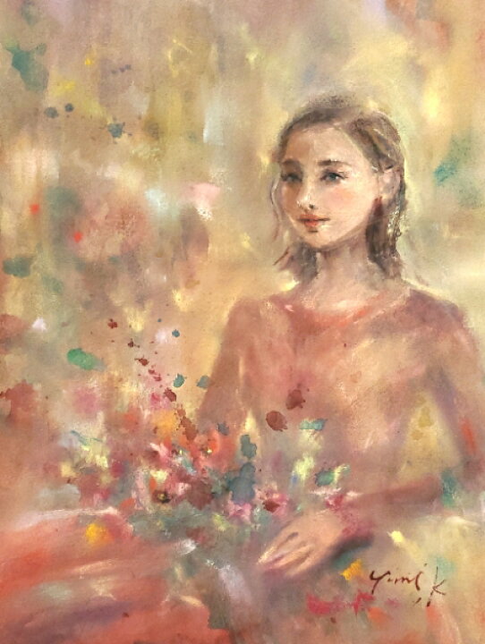 楽天市場】絵画 原画 「Silver girl」 水彩/パステル F6 ブラック 額付 