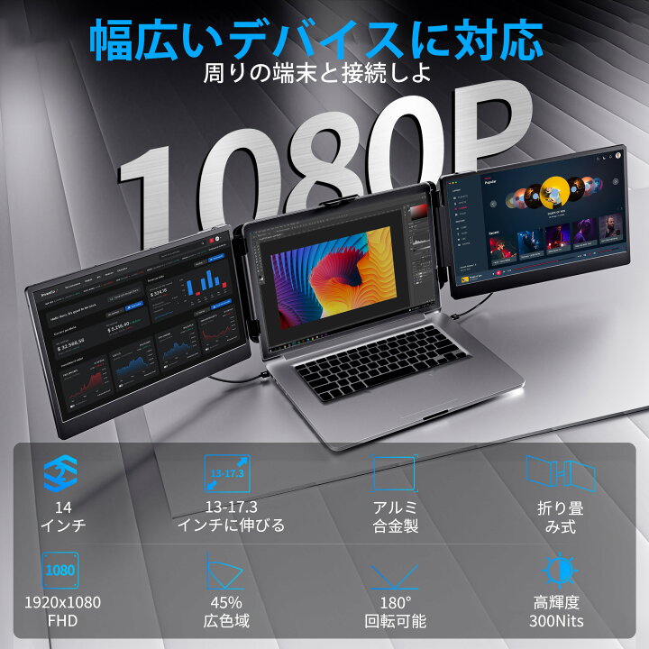 楽天市場】MIXFUN トリプルモニター モバイルモニター 14インチ  
