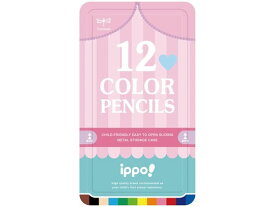 トンボ鉛筆 ippo!スライド缶入色鉛筆12色 プリント Girl 色鉛筆 セット 教材用筆記具