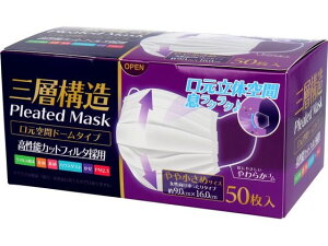カネイシ 三層構造空間ドーム型マスクやや小さめ 50枚入 405812 マスク 鼻 のど メディカル