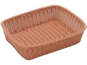 【お取り寄せ】萬洋 樹脂バスケット 角長 深40号 91-003B 茶 4115200 水切りバスケット カゴ 清掃 衛生 水廻り 厨房 キッチン テーブル