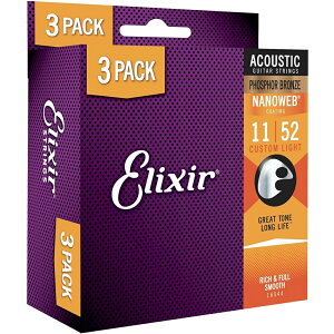 Elixir NANOWEBtHXt@[uY Custom Light .011-.052 (3Zbg) ARM AR[XeBbNM^[ R[eBO@GNT[