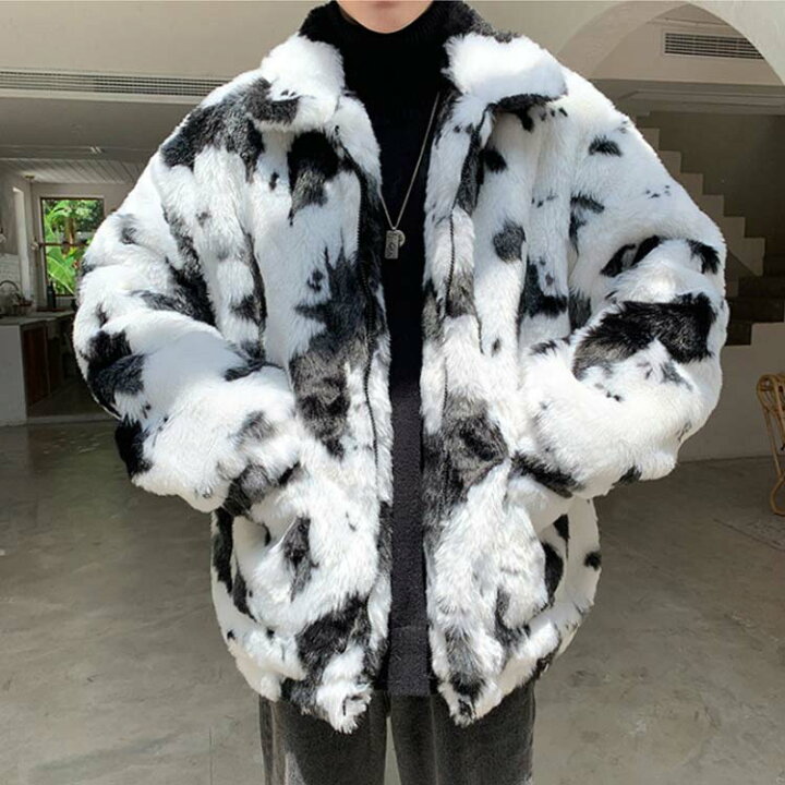 楽天市場】牛柄 厚手 毛皮コート ファーコート ジャンパー フェイク 