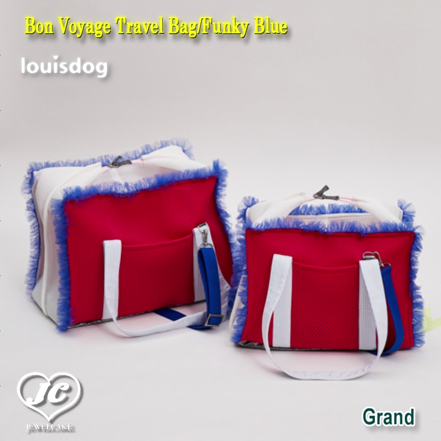 Bon Voyage Travel Bag Funky Blue(Grand)　ボン・ボヤージュ・トラベル・バッグ ファンキー・ブルー(グランド)　LOUISDOG　ルイスドッグ　旅行　通気性　視認性　メゾン・レべック　犬　ペット　ペット用品　犬用品　キャリーバッグ　旅行バッグ　小型犬　中型犬　セレブ