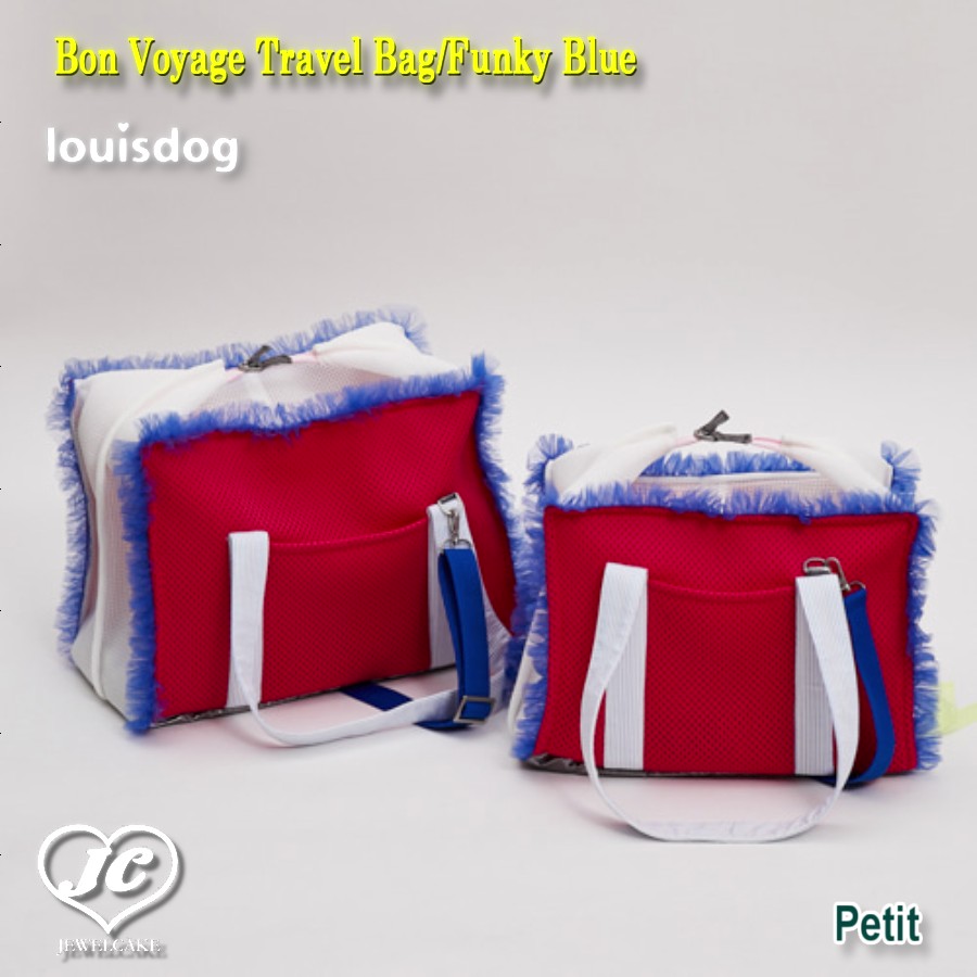 ＼半額SALE／Bon Voyage Travel Bag Funky Blue(Petit)　ボン・ボヤージュ・トラベル・バッグ ファンキー・ブルー(プチ)　LOUISDOG　ルイスドッグ　旅行　通気性　視認性　メゾン・レべック　犬　ペット　ペット用品　犬用品　キャリーバッグ　旅行バッグ　小型犬　中型犬　セレブ