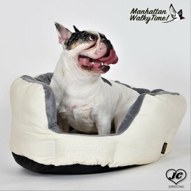 [サイズ:M]ラウンドベッドM　MANHATTAN WALKY TIME!　マンハッタン・ウォーキー・タイム!　オーガニックコットン100％　ソフトタッチ　ファイバー生地　ふんわり　シンプル　ラウンドベッド　ペット用品　ペットグッズ　犬用品　ベッド　マット　小型犬　中型犬
