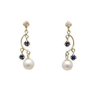 K18YG 揺れるベビーパール サファイア ピアス