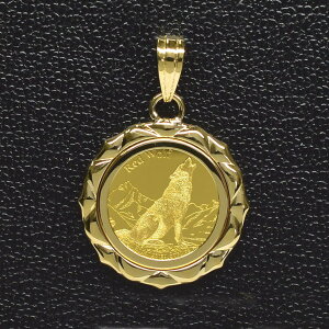 ウルフ&コンドル金貨 K24(純金 K24) 1/25オンス ウルフ&コンドル(狼と鷹) K18枠付きペンダントトップ