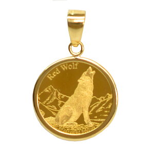ウルフ&コンドル金貨 K24(純金 K24) 1/25オンス ウルフ&コンドル(狼と鷹) K18枠付きペンダントトップ