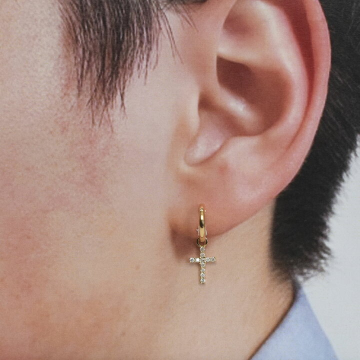 クロスモチーフ ピアス】（片側販売） K18 18金 メンズピアス 本体 
