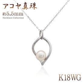 誕生石 パール ネックレス 真珠 18k k18 18金 ホワイトゴールド レディース ペンダント おしゃれ 30代 40代 50代 女性 自分買い ご褒美 プレゼント 6月誕生石 あこや真珠 あこやパール 雫 リーフ 葉っぱ デザイン K18WG 本物