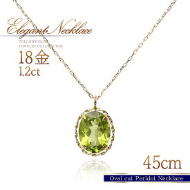 誕生石 ロングネックレス 18金 ペリドット 18K K18 ゴールド ネックレス ペンダント 長い 大きい ロング 45cm チェーン おしゃれ 大人 天然石 一粒 アクセサリー 女性 30代 40代 50代 自分買い プレゼント ご褒美 8月誕生石 緑 黄緑 グリーン K18YG 本物