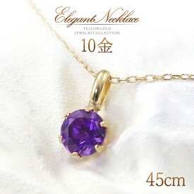 誕生石 ロングネックレス アメジスト 45cm 長い ロング ネックレス 10金 ゴールド 天然石 2月誕生石 おしゃれ 大人 可愛い 30代 40代 50代 レディース 一粒 ペンダント アメシスト 天然 宝石 紫水晶 パワーストーン 10K K10 アクセサリー 紫色 パープル K10YG 本物