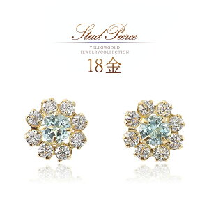 18金 ブルートパーズ フラワー ピアス 18k ゴールド 11月誕生石 トパーズ 宝石 アクセサリー k18 地金 本物 金 シンプル フラワー 花 上品 華奢 小振り ブルー 水色 K18YG 30代 40代 50代 レディース