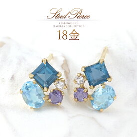 ピアス 18k ゴールド トパーズ アイオライト k18 18金 おしゃれ 可愛い レディース アクセサリー 小さめ ビジュー キラキラ 30代 40代 50代 自分用 プレゼント ご褒美 天然 宝石 天然石 ブルートパーズ 3月 11月 誕生石 女性 ブルべ 寒色 K18YG 本物