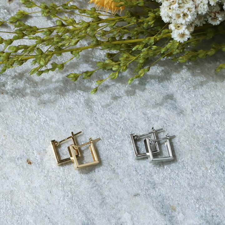 楽天市場】フープピアス 18k ピアス レディース シンプル スクエア 