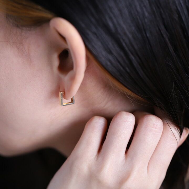 楽天市場】フープピアス 18k ピアス レディース シンプル スクエア 