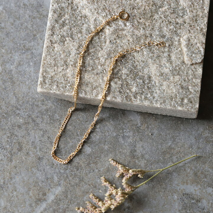 K18 打ち寄せる アンクレット スクリューチェーン2連 