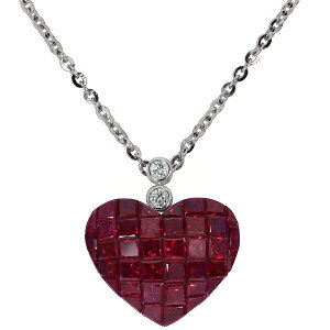 合計3.100ct ルビー 0.05ct ダイヤモンド ペンダント K18WG 天然ダイヤ ネックレス あずきチェーン 45cm 長さ調節スライド金具 18金ホワイトゴールド