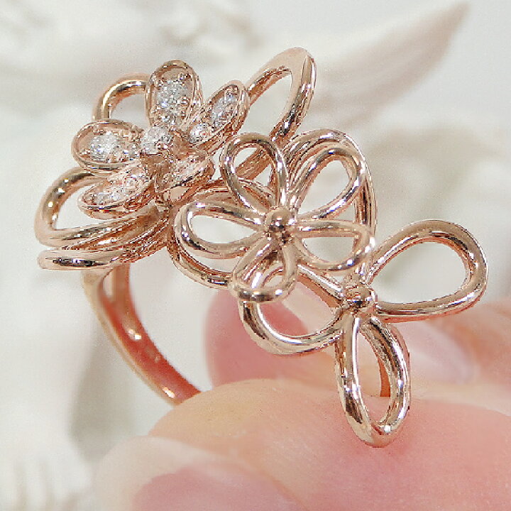楽天市場】K18PG 【0.28ct】ダイヤモンド フラワーモチーフ リング 
