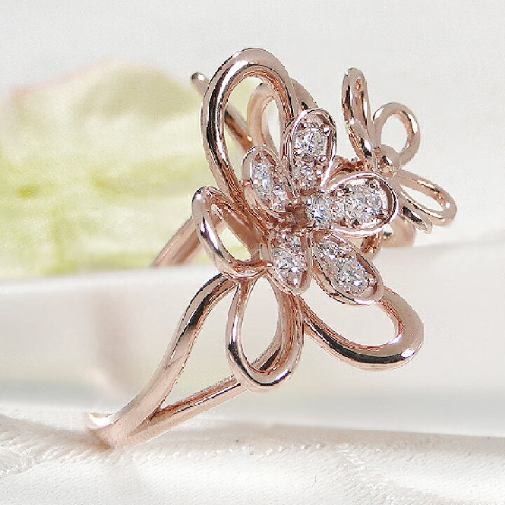 楽天市場】K18PG 【0.28ct】ダイヤモンド フラワーモチーフ リング 