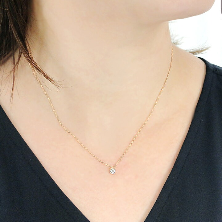 楽天市場】K18PG 一粒 ダイヤモンド ミル打ち ネックレス【0.20ct 