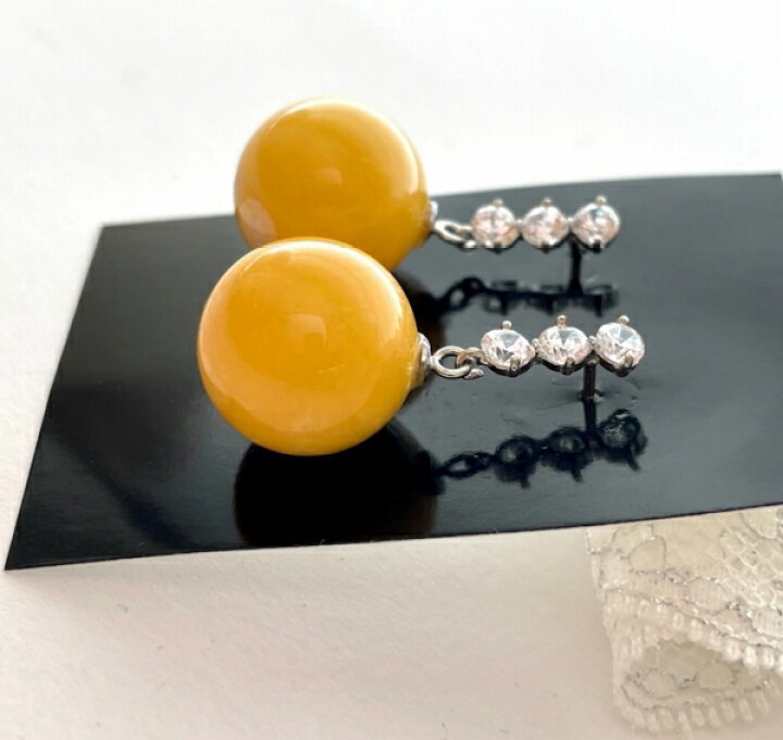 楽天市場】【天然琥珀】【琥珀 ピアス】【ミルキーアンバー】13mm 