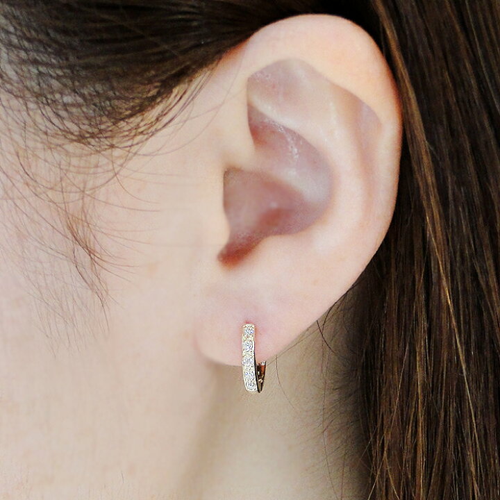 楽天市場】K18YG/WG/PG ダイヤモンド 中折れ フープ ピアス 【0.10ct 