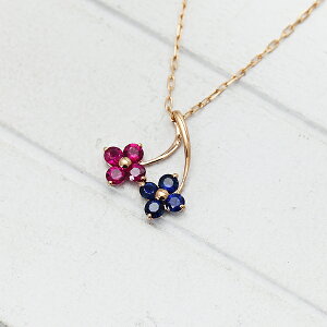 ネックレス ペンダント レディース K10PG ブルーサファイア ルビー フラワーモチーフ ピンクゴールド 9月 7月 誕生石 バースデー クリスマス