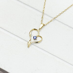 ネックレス ペンダント レディース K10YG ブルーサファイア イエローゴールド 誕生石 バースデー ハートモチーフ リボン プレゼント 彼女 クリスマス