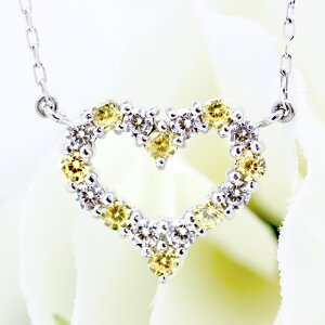 ネックレス K18WG ダイヤモンド0.32ct イエローサファイア0.3ct ハート ペンダント レディースギフト プレゼント 彼女 クリスマス