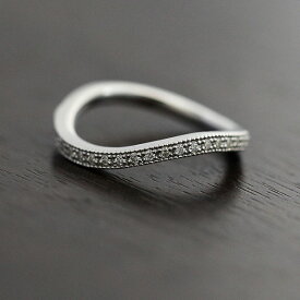 結婚指輪 K18WG ハーフエタニティ S字 ミル打ちリング ダイヤモンド 0.11ct ホワイトゴールド マリッジリング レディースリング クリスマス