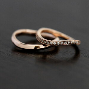結婚指輪 ペアリング K18PG ハーフエタニティ S字 ミル打ちリング ダイヤモンド 0.11ct ピンクゴールド 彼女 クリスマス マリッジリング