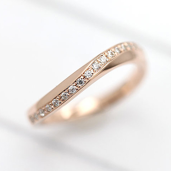 結婚指輪 K18PG S字 ラインリング ダイヤモンド 0.10ct ピンクゴールド マリッジリング レディースリング ギフト プレゼント クリスマス 彼女